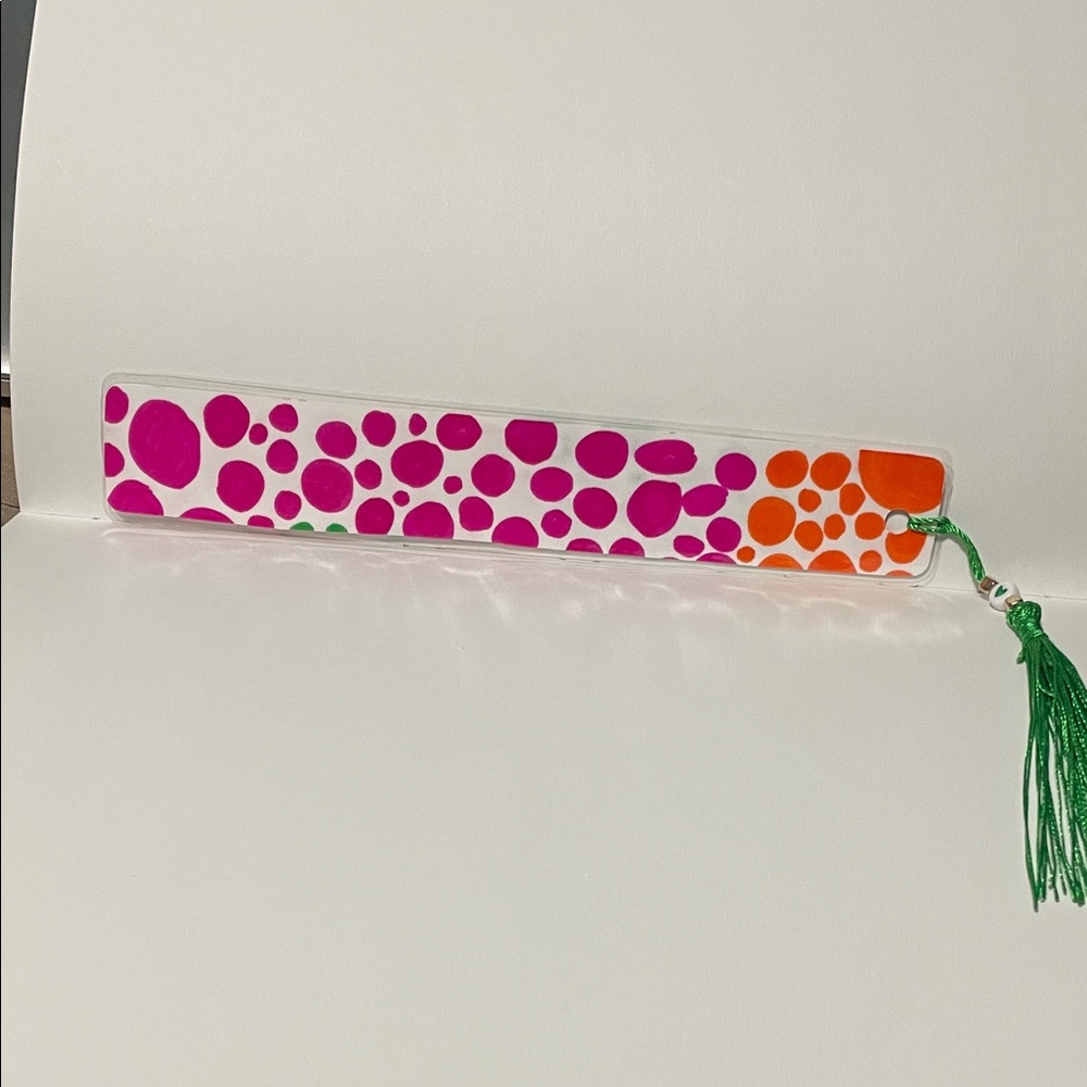 Colorful Polka Dot Bookmark with Tassel - Pink & Orange